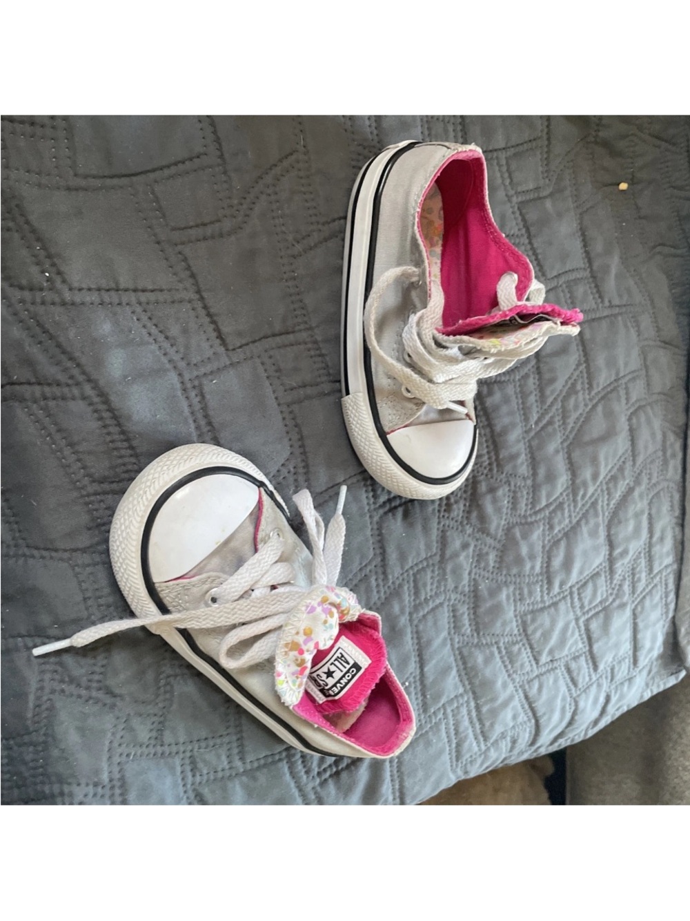 Kids Grey & Pink Canvas Sneakers - Classic Low Top